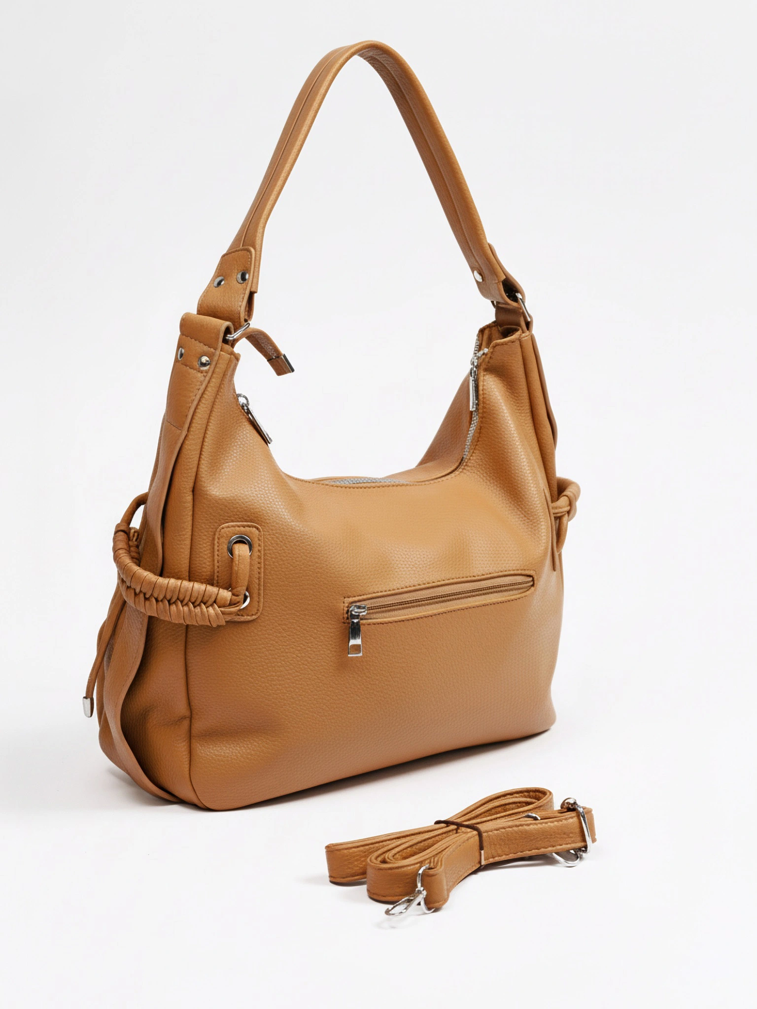 Сумка-шоппер  с декоративными плетеными ремешками по бокам в ассортименте